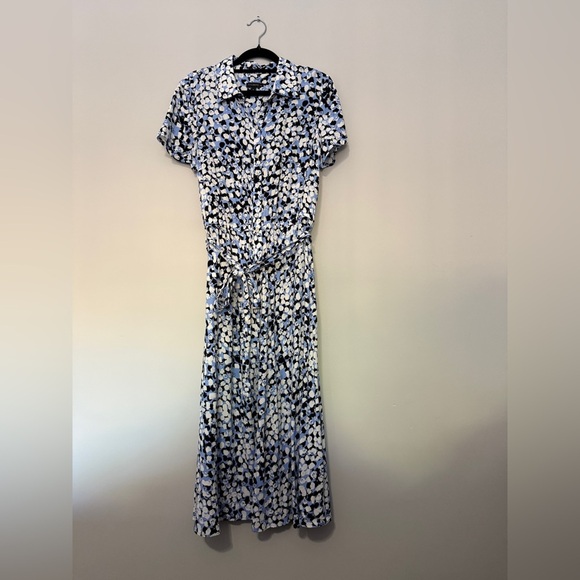 Talbots Blue White Black Dotted Button Down Shirtdress - Picture 2 of 7